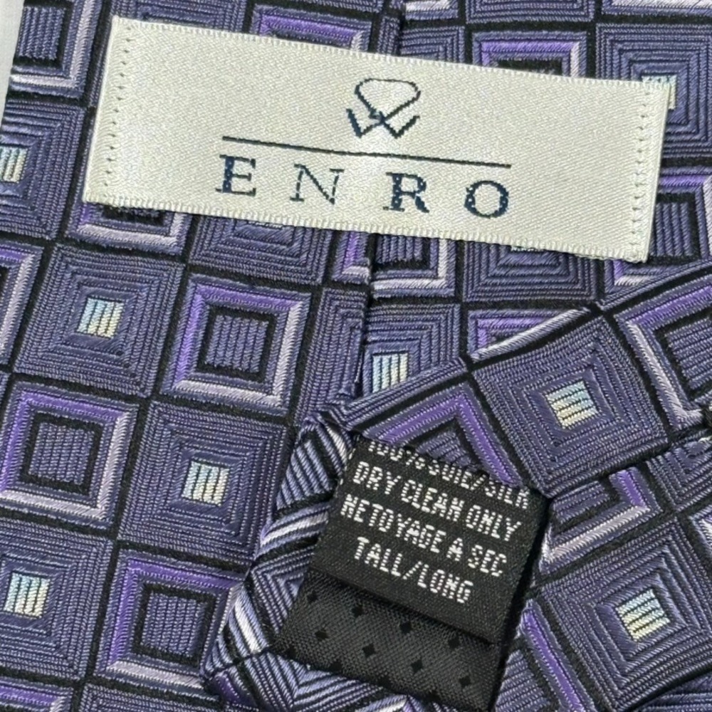 Enro Designer Purple Black White Geometric 100%‎ Silk Men's Neck Tie Tall/Long - Picture 2 of 3
